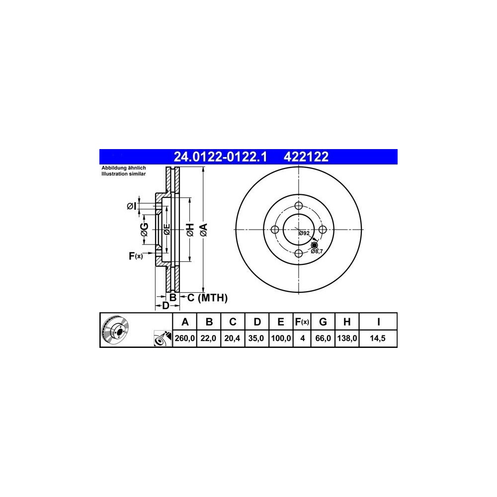 Brake Disc ATE 24.0122-0122.1